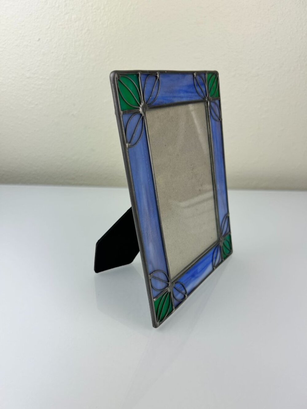 Vintage Stained Glass & Metal Picture Frame Blue Green Silver Home Decor - Picture 10 of 16